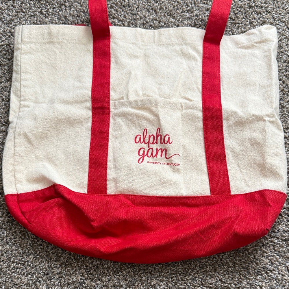 University of Kentucky Alpha Gamma Delta Red and Cream Tote Bag